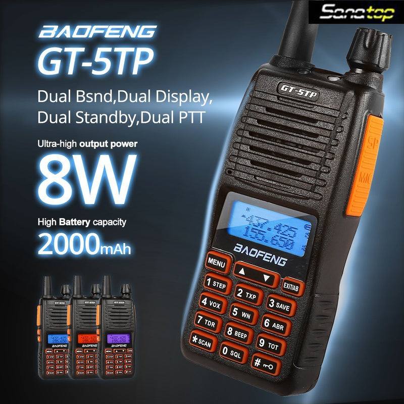 [Australia - AusPower] - BAOFENG GT-5TP 8W/4W/1W Tri-Power Dual Band Radio 144-148MHz 420-450MHz Handheld Two Way Radio Walkie Talkie with Earpiece + 2000mAh Battery + Dual PTT, Long Range for Adults Ham Radio 