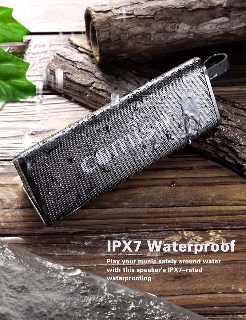 [Australia - AusPower] - COMISO Bluetooth Speakers, IPX7 Waterproof Wireless Portable Speaker 10W Loud Crystal Clear Stereo Sound, 20 Hours Playtime Bluetooth 5.0 Built-in Mic for Call, Travel, Outdoor, Backyard Black 
