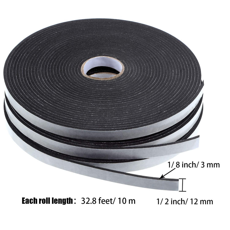 [Australia - AusPower] - Tatuo Double Sided Foam Mounting Tape Foam Adhesive Tape Foam Seal Tape, 1/8 Inch Thick Foam Seal Strip, 3 Rolls (1/2 Inch Wide by 32.8 Feet Long Each Roll) 1/ 2 Inch Wide by 32.8 Feet Long Each Roll 