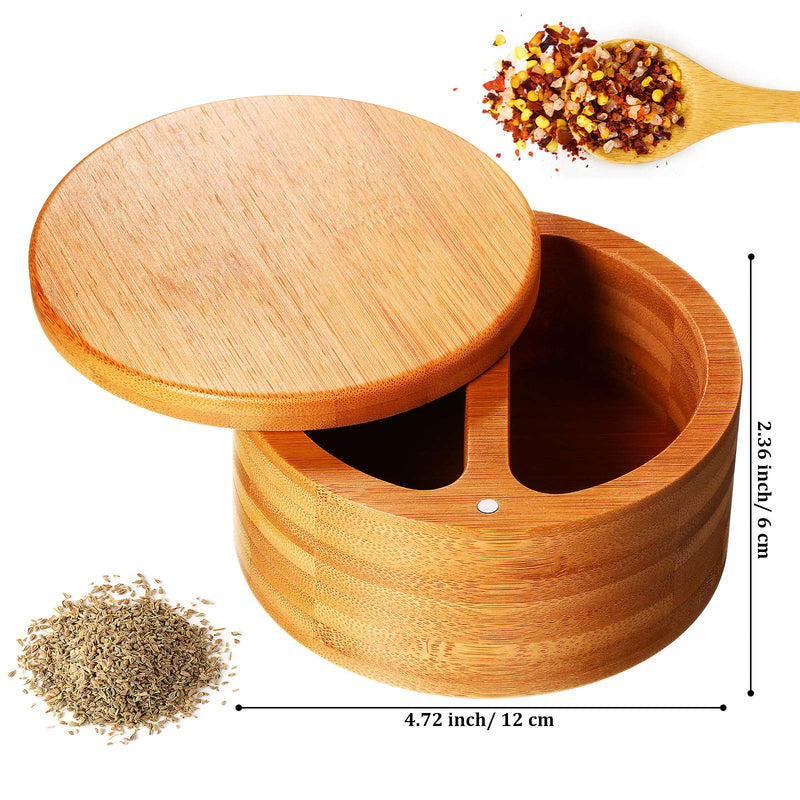 [Australia - AusPower] - Salt Box Salt Keeper Bamboo Salt and Pepper Box Container, Salt Cellar with Swivel Lid and Magnet for Kitchen to Keep Food Dry (2 Storage Compartments,4.72 x 2.36 Inch) 4.72 x 2.36 Inch 2 Storage Compartments 