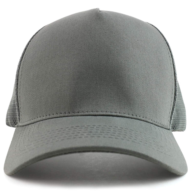 [Australia - AusPower] - Trendy Apparel Shop Oversized Big 5 Panel Cotton Mesh Back Trucker Baseball Cap One Size Dark Grey 