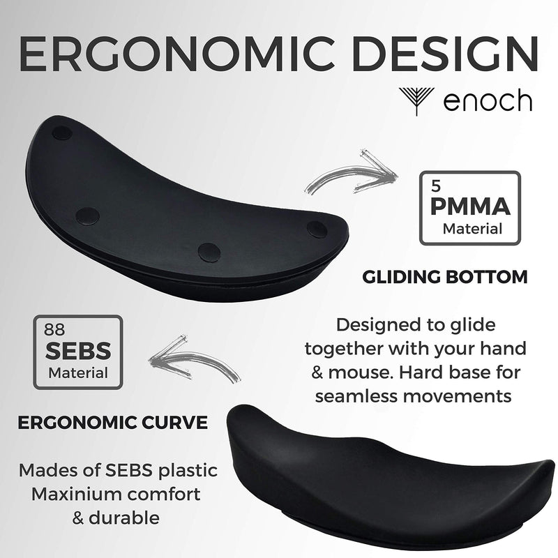 [Australia - AusPower] - Enoch Ergonomic Mouse Wrist Rest, Palm Wrist Support Pad for Office Work, Gaming, Coding, Relief Sliding Gliding Wrist Pad (Black) Black 
