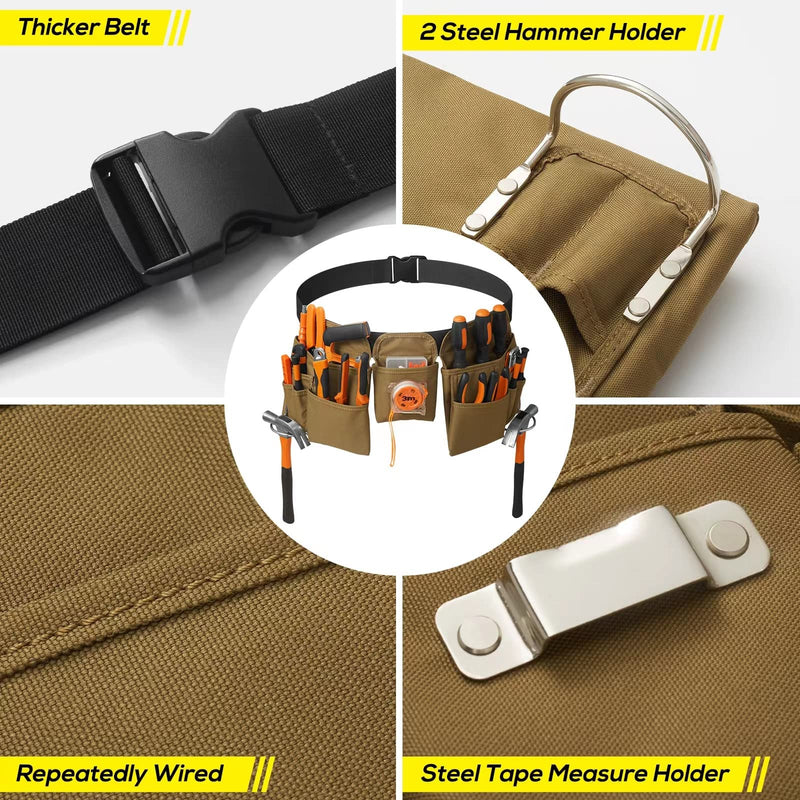 [Australia - AusPower] - KOYYTO 19 Pocket Tool Belts with Quick Release Buckle- Heavy Duty Detachable & Adjustable Utility Belt,Work Apron for Men and Women,for Electrician,Carpenter,Construction Tool Belt Pouches,Khaki Tool Pouch2 
