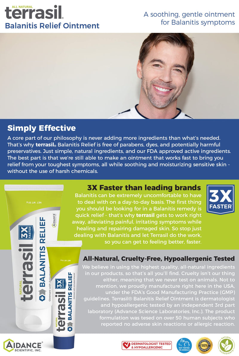 [Australia - AusPower] - Terrasil® Balanitis Relief - Patented All-Natural, Gentle, Soothing Skin Relief Ointment for Relief from Irritation, Itch, Redness and Inflammation, Balanitis Symptoms - 14g 