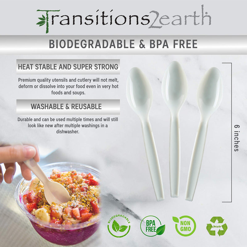 [Australia - AusPower] - Transitions2earth Biodegradable EcoPure Individually Wrapped Spoons - Box of 300 - Plant a Tree With Each Item Purchased! 