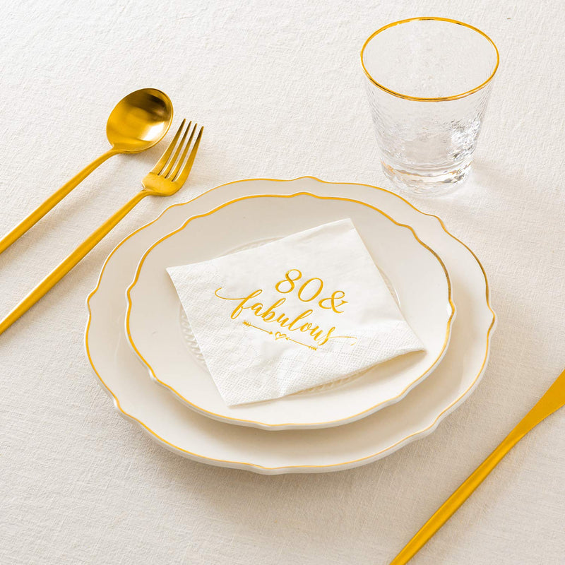 [Australia - AusPower] - Crisky 80 and Fabulous Cocktail Napkins Gold for Women 80th Birthday Decorations, 80th Birthday Bevergae Dessert Cake Table Supplies, 50Pcs, 3-Ply 