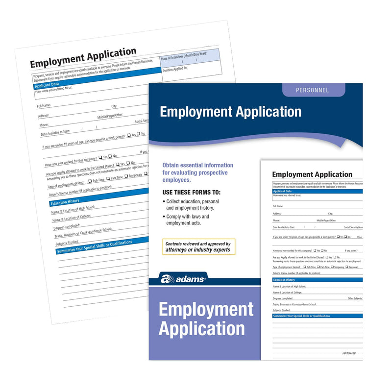 [Australia - AusPower] - Adams Application for Employment, Forms and Instructions, 50 Forms per Pack (HR104) , White 