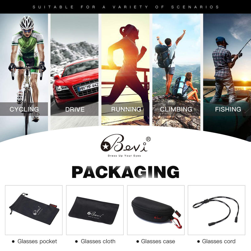 [Australia - AusPower] - Bevi Polarized Sports Sunglasses TR90 Unbreakable Frame for Men Women Running Cycling Golf Baseball Black 