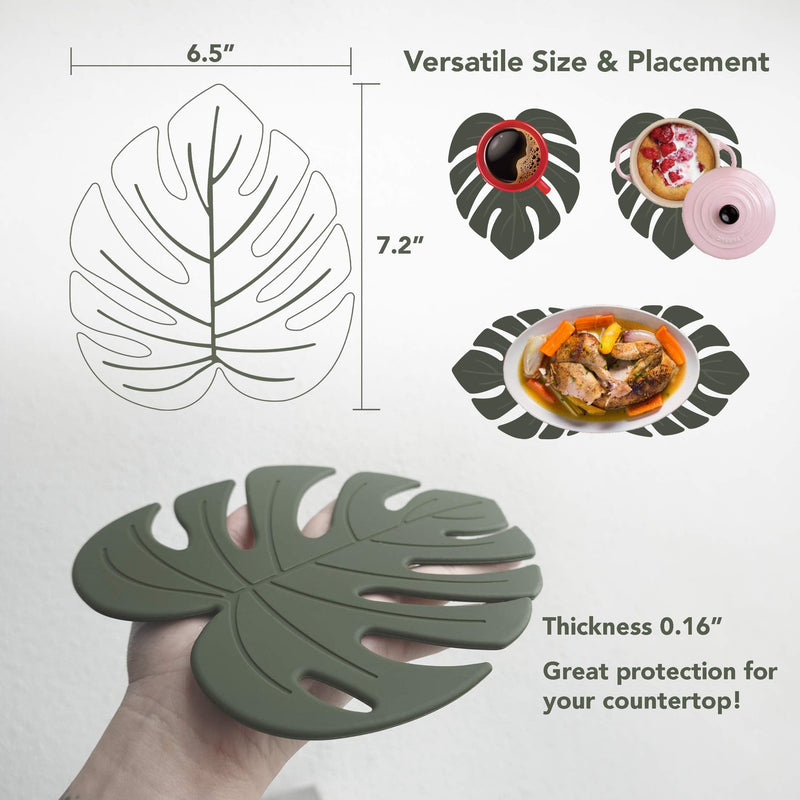 [Australia - AusPower] - Silicone Trivets for Hot Dishes - Set of 2 Pieces Heat -Resistant Food Grade Silicone Mat, Kitchen Mat, Pot Holders for Kitchen, Kitchen Decor for Counter, Countertop Green 