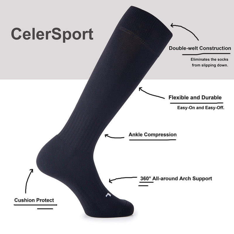 [Australia - AusPower] - CS CELERSPORT 2 Pack / 3 Pack Soccer Softball Baseball Socks for Youth Kids Adult Over-The-Calf Multi-Sport Socks Cushioned Black (2 Pack) X-Small 