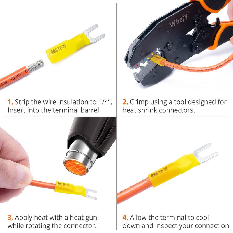 [Australia - AusPower] - Wirefy 90 PCS Heat Shrink Fork Connectors #8 - Marine Grade Fork Terminals - Spade Fork Wire Connectors - Yellow 12-10 Gauge Fork #8 
