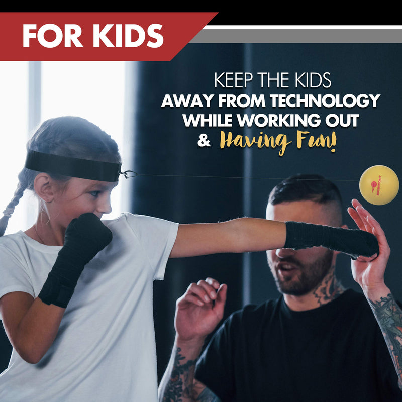 [Australia - AusPower] - Boxing Reflex Ball Set for Kids - 3 Difficulty Level Soft Punching Balls - Boxing Training Equipment with Adjustable Headband Boxing Trainer and Hand Wraps, Great for Hand Eye Coordination 