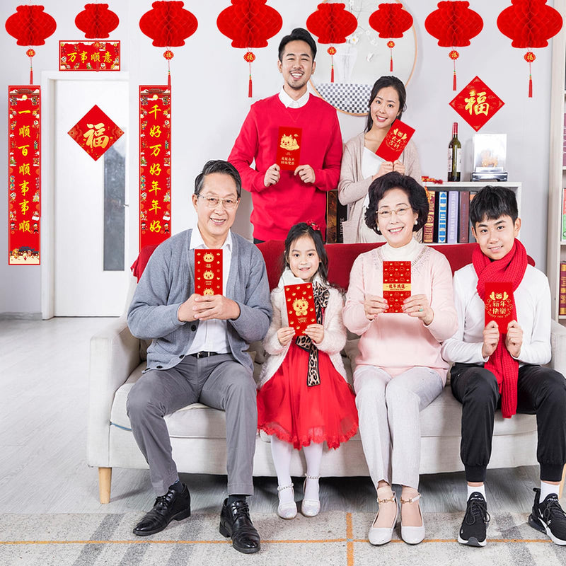 [Australia - AusPower] - Openfly 88Pcs Chinese New Year Decoration 2024 Chinese Couplets Set Include Chunlian Red Envelopes Red Lantern Fu Character Window Sticker Chinese Lucky Hanging Ornaments Banner for Spring Festival 