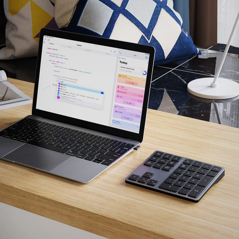 [Australia - AusPower] - Doohoeek Backlit Bluetooth Numeric Keypad for Laptops and Computers, Number Pads 34 Keys with 7-Color Backlight for MacBook & Windows, Gray Space Grey 