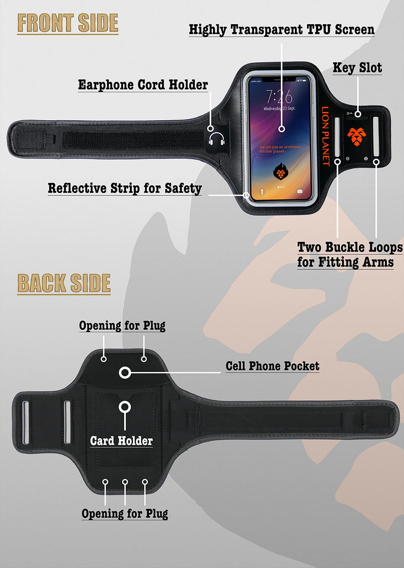 [Australia - AusPower] - Cell Phone Armband Case. for Screen Size of 6.8 inches and Below. with Card Holder, Key Slot, & Earphone Cord Holder. Wear in Running, Workout, Sports, Fitness and Gym. (Dark Black, S 5.8") S 5.8" Dark Black 