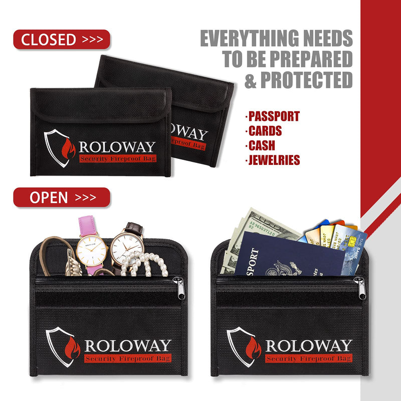 [Australia - AusPower] - Small Fireproof Bag (5 x 8 inches), Non-Itchy Fireproof Money Bag, Fireproof Wallet Bag, Cash Fireproof Bag Set for Valuables - Passport, Currency & Keys (2-Pack Black) 