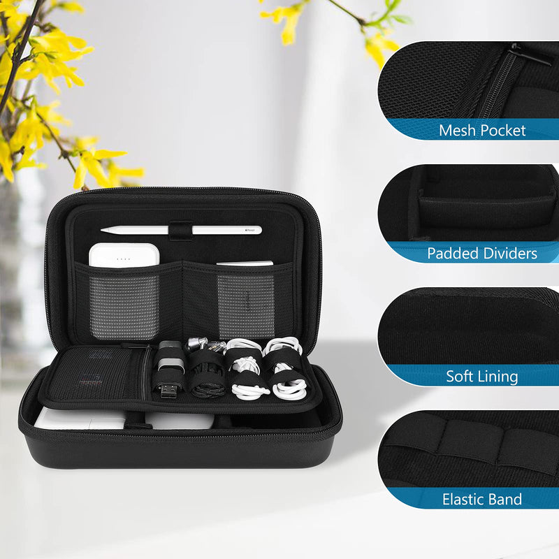[Australia - AusPower] - ProCase Hard Travel Electronic Organizer Case for MacBook Power Adapter Chargers Cables Power Bank Apple Magic Mouse Apple Pencil USB Flash Disk SD Card Small Portable Accessories Bag -Black Black 