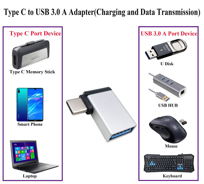 [Australia - AusPower] - AAOTOKK Right Angle USB C to USB 3.0 Adapter 90 Degree Type C Male to USB A 3.0 Female Converter,On The Go(OTG) for Smartphone,Laptops,Mouse Keyboards,More USB and Type-C Devices (2 Pack-Silver M/F) silver M/F 