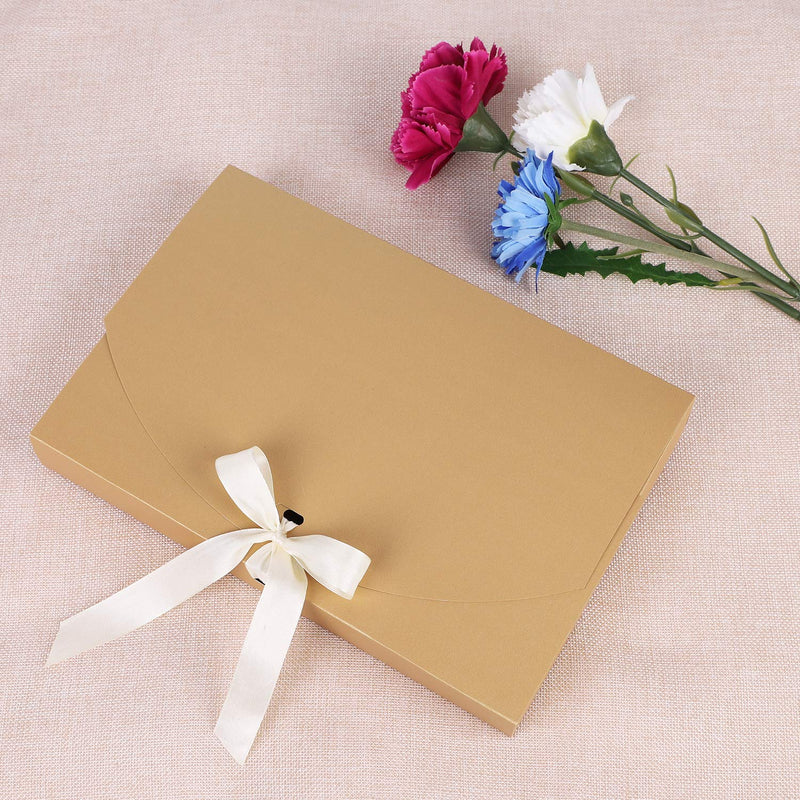 [Australia - AusPower] - 10 Pack Rectangle Presents Box with Ribbon Bowknot Kraft Paper Gift Bag Cardboard Underwear Necklace Shirt Wrapping Box Clothing Scarves Packaging Bag for Wedding Party Baby Shower Valentines Day Gold 1 