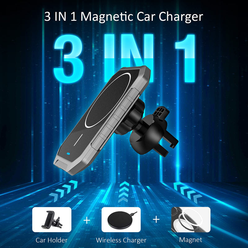 [Australia - AusPower] - i.VALUX Magnetic Wireless Car Charger, 15W Qi Fast Wireless Charging Car Mount Air Vent Charger,Compatible with Mag Safe Case iPhone 13/13 Pro/13 mini/13 Pro Max/12/12 Pro/12 mini/12 Pro Max Black 