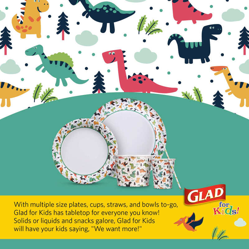 [Australia - AusPower] - Glad for Kids 7-Inch Paper Plates | Small Round Paper Plates With Cute Dinosaur Design for Kids | Heavy Duty Disposable Soak Proof Microwavable Paper Plates for All Occasions, 20 Count 7" Round Plates 20ct 