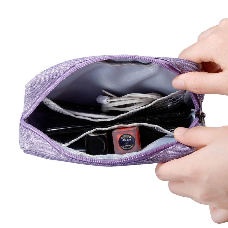 [Australia - AusPower] - E-Tree 7 inch Canvas Zippered Small Bag, Mini Travel Makeup Carrying Case, Cosmetic Bag, Portable Electronics Accessories Organizer, Tiny Coin Purse Wallet, Little Pouch for Little Items, Purple 6" X 1.8" X 4" 