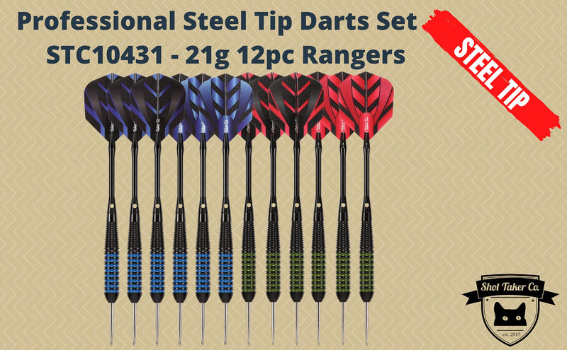 [Australia - AusPower] - Steel Tip Darts Set - Professional 12PC Darts Steel Tip for Dartboard - Includes Steel Brass Barrels + Plastic & Aluminum Shafts + O-Ring's + Flights & Protectors + Sharpener + Wrench 21g-STC10431 