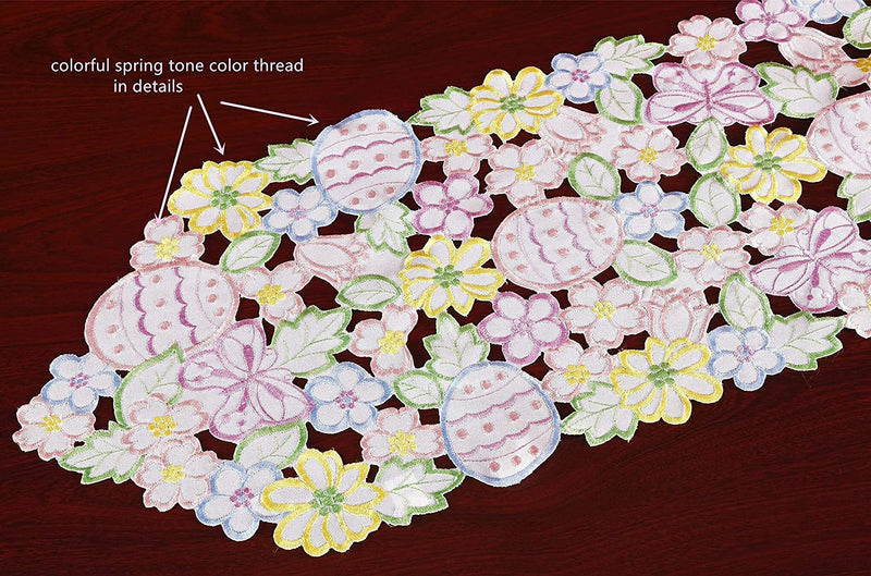 [Australia - AusPower] - Easter Eggs Flowery Table Linen ,Floral Cutwork Embroidered Eggs/Butterfly Dresser Scarf for Home Kitchen Dining Spring Holiday Tabletop Decoration (Runner 13X83(33X210cm, Easter Eggs-2) 