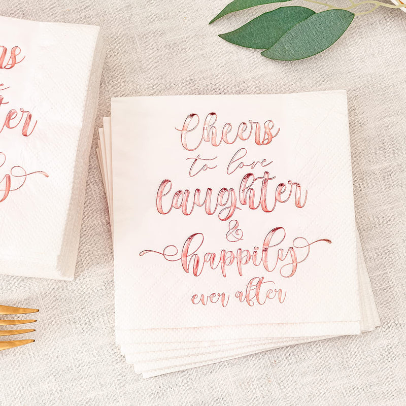 [Australia - AusPower] - Crisky Bridal Shower Napkins Rose Gold, Happily Ever After Cocktail Beverage Cake Dessert Napkins for Wedding & Bridal Shower Engagement Bachelorette Party Decorations,Cocktail Size, 50 Pcs, 3-Ply RoseGold 