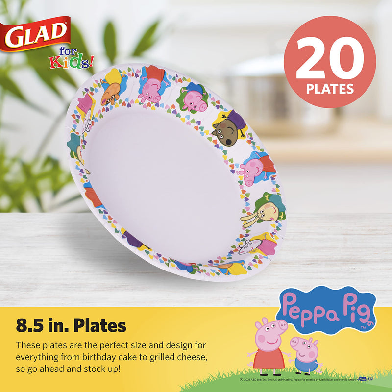 [Australia - AusPower] - Glad for Kids 8.5 inch Peppa Pig Friends Paper Plates, 20 Ct | Disposable Paper Plates with Peppa Pig Characters | Heavy Duty Soak Proof Microwavable Cut Resistant Paper Plates for Everyday Use 8.5" Paper Plates - 20 ct 