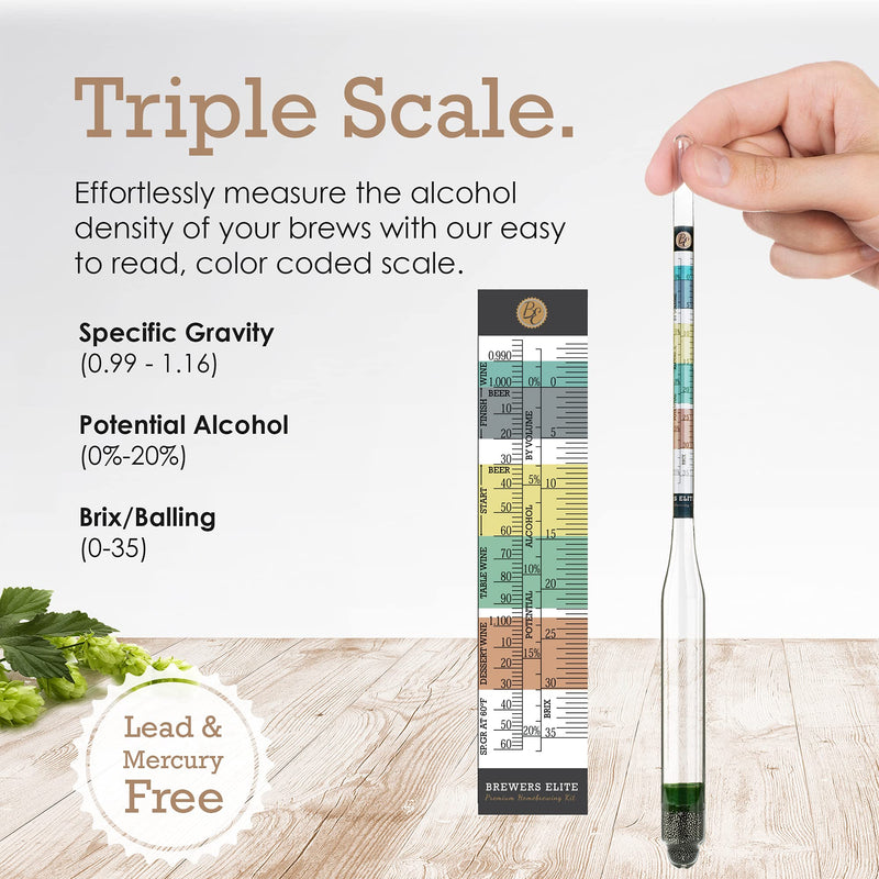 [Australia - AusPower] - Brewer's Elite Hydrometer & Test Jar - for Home Brew Beer, Wine, Mead and Kombucha - Deluxe Triple Scale Set, Hardcase and Cloth - Specific Gravity ABV Tester Hydrometer & Test Jar Kit 