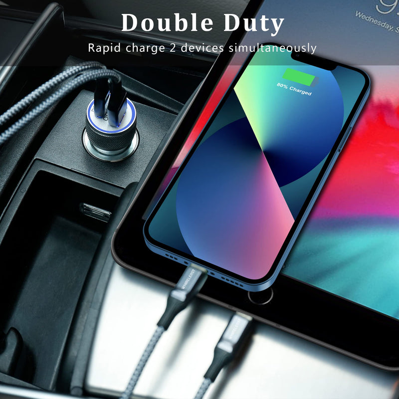 [Australia - AusPower] - [Apple MFi Certified] iPhone 12 13 Fast Car Charger, WHIRELEAST 20W Power Delivery 2-Port USB C Car Adapter with 3FT Lightning Cable Rapid Charging for iPhone 13/12/11 Pro Max/X/XS/XR, iPad, AirPods 