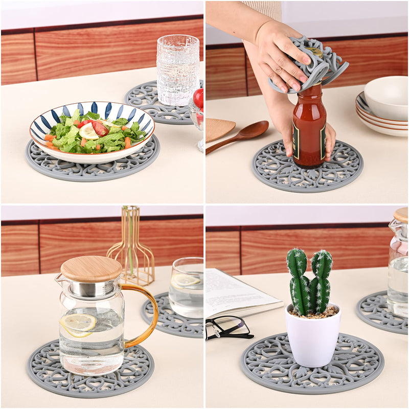 [Australia - AusPower] - Smitchraft Trivets for Hot Pots and Pans, Silicone Mats Kitchen, Silicone Trivet Mat, Hot Pads for Table, Silicone Table Pad, Multi-use Intricately Carved Heat Resistant Mat Set of 3 Black A: Black 