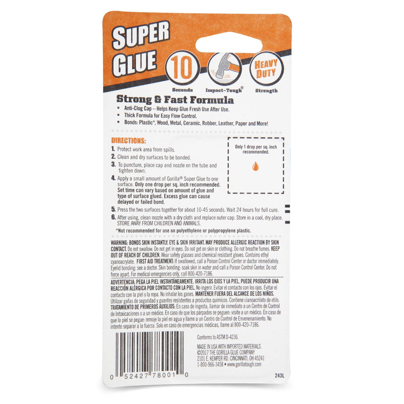 [Australia - AusPower] - Gorilla Super Glue, Two 3 Gram Tubes, Clear, (Pack of 1) 1 Pack 2 Tubes 