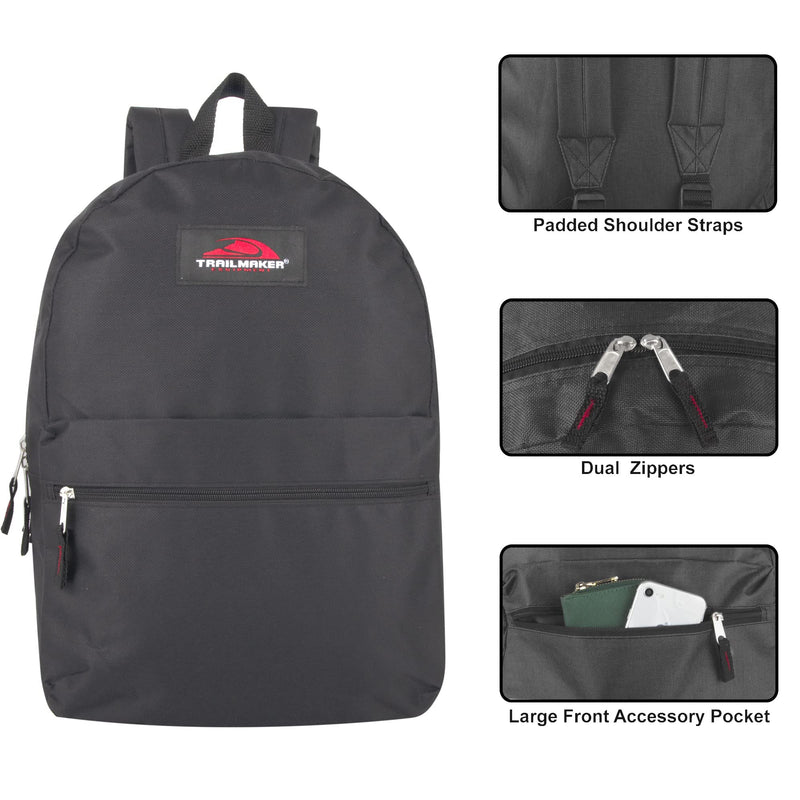 [Australia - AusPower] - Trailmaker Classic 17 Inch Backpack with Adjustable Padded Shoulder Straps Black 