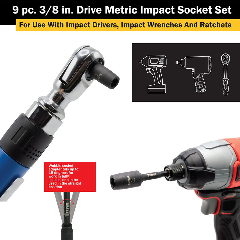 [Australia - AusPower] - Titan 48201 9-Piece 3/8-Inch Drive Metric Impact Socket Set 