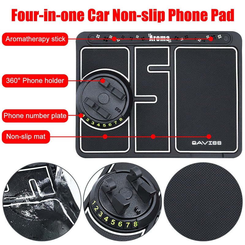 [Australia - AusPower] - 4 in 1 Non-Slip Phone Pad Car Dashboard Mat Luminous Multifunctional Non-Slip Mats with 360 Degrees Rotating Function Car Phone Holder Temporary Parking Number Plate Sticky Aromatherapy(White) 