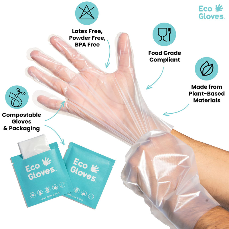 [Australia - AusPower] - Eco Gloves Individually Wrapped Compostable Gloves | Plant-Based & Eco-friendly | For On-the-Go Protection, Cleaning, Food Handling, Pet Care | One Size Fits Most | 24 Pairs/Bag 