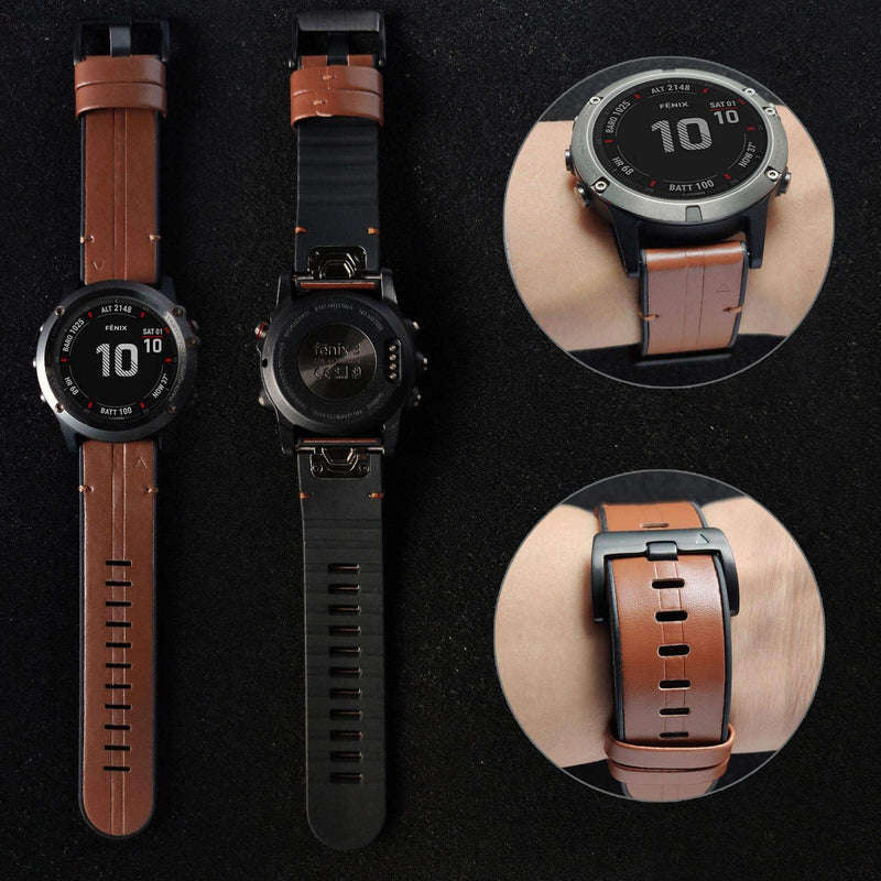 [Australia - AusPower] - Abanen for Garmin Fenix 7X / Fenix 6X / Fenix 5X Watch Band, Quick Easy Fit 26mm Soft Genuine Leather Hybrid Silicone Sweatproof Wristband Strap for Fenix 5X Plus,Tactix Delta,Fenix 3,Enduro Brown 