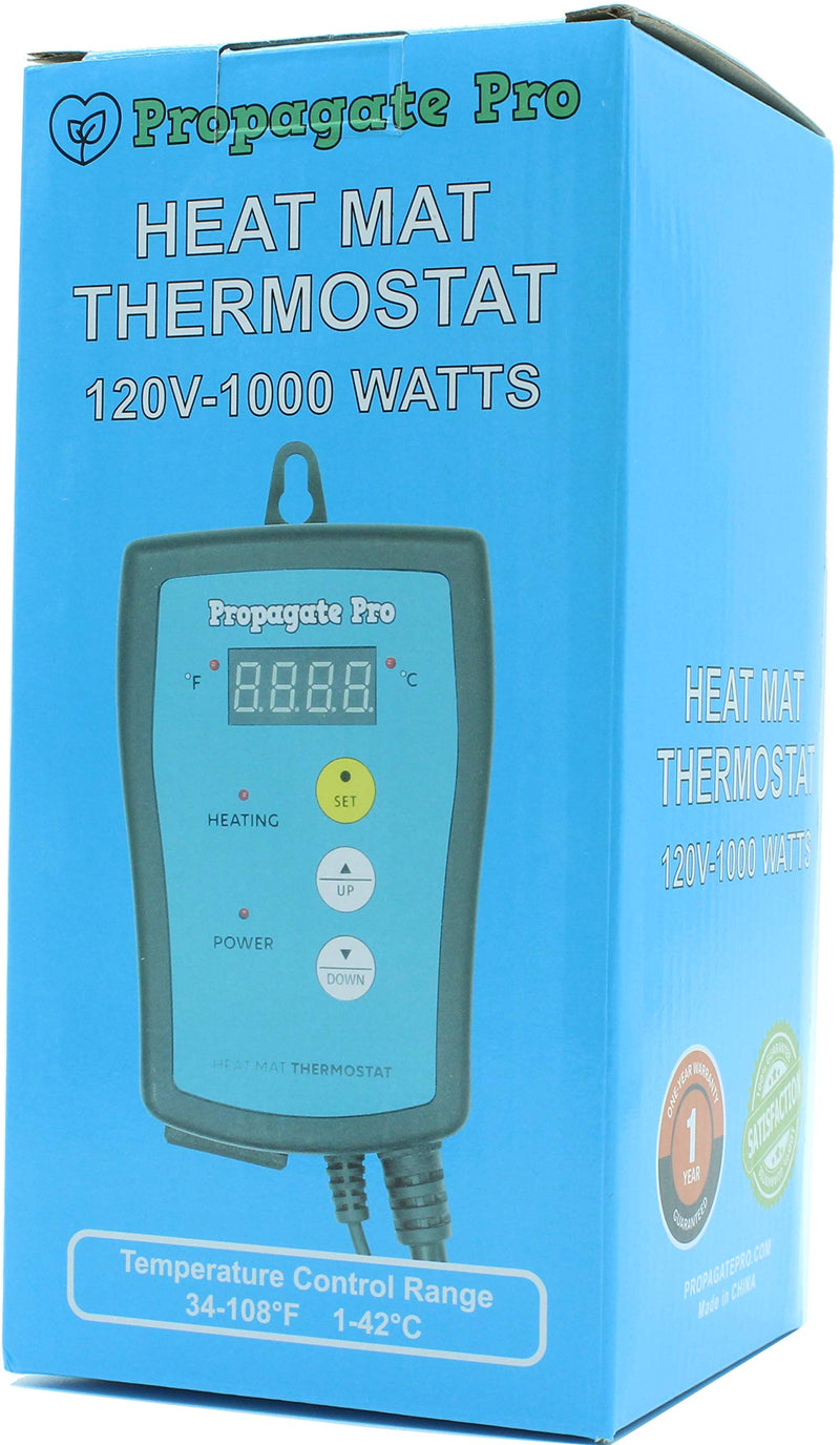 [Australia - AusPower] - Plug in 1000 Watt Heating Thermostat Outlet 34-108°F by Propagate Pro 110V, 120V Heat Mat Heater Pad Temperature Controller for Starting Seeds, Reptiles, Egg Incubation + Beer Brewing/Wine Making Heating 34-108F 