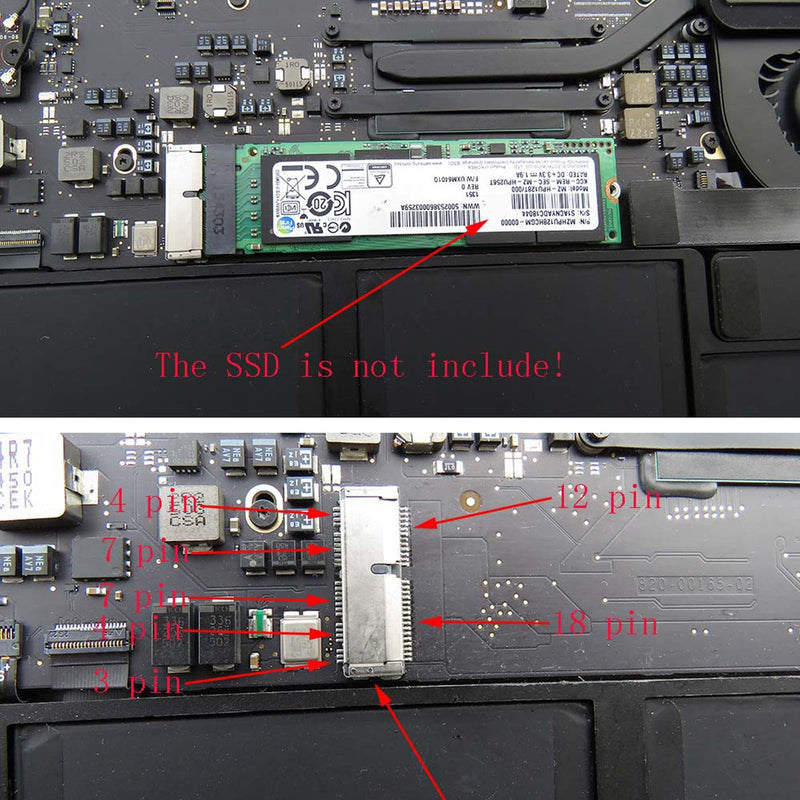 [Australia - AusPower] - NFHK 12+16pin 2014 2015 Mac to M.2 NGFF M-Key AHCI SSD Convert Card for MAC A1493 A1502 A1465 A1466 Green NVME SSD to MAC 2013-2017 