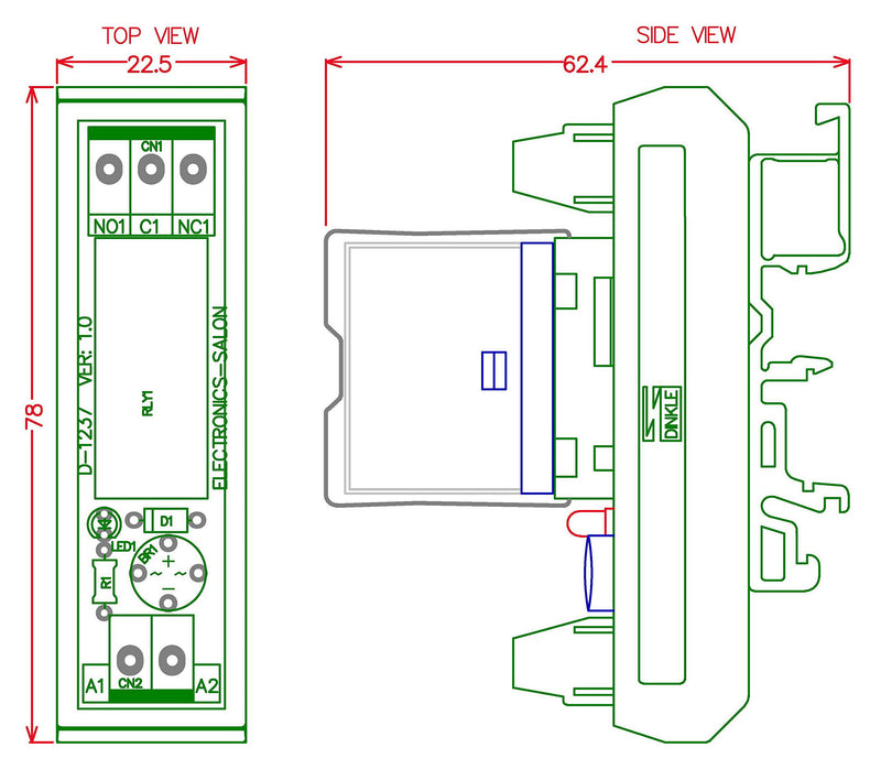 [Australia - AusPower] - Electronics-Salon AC/DC 12V Slim DIN Rail Mount 10Amp SPDT Power Relay Interface Module, G2R-1 12V. 