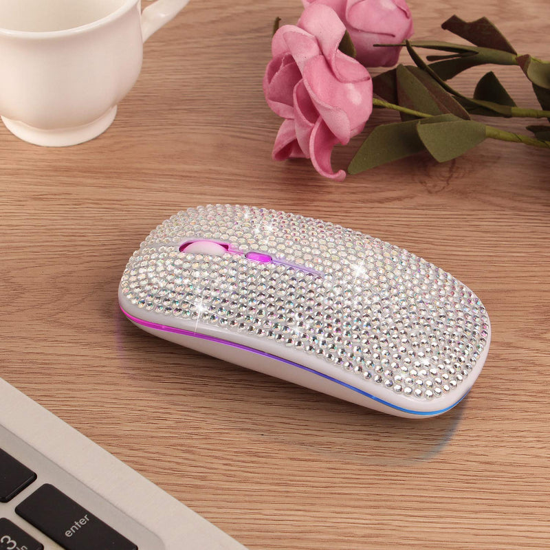 [Australia - AusPower] - Attoe Bluetooth Mouse,Bling Dazzling 2.4GHz Rechargeable Wireless Mouse Slim Mouse with USB Receiver,Compatible with Notebook,PC,Laptop,Computer,MacBook,Great Gift idea for Her (White) White 