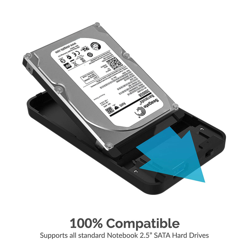 [Australia - AusPower] - SABRENT 2.5-Inch SATA to USB 3.0 Tool-Free External Hard Drive Enclosure [Optimized for SSD, Support UASP SATA III] Black (EC-UASP) 