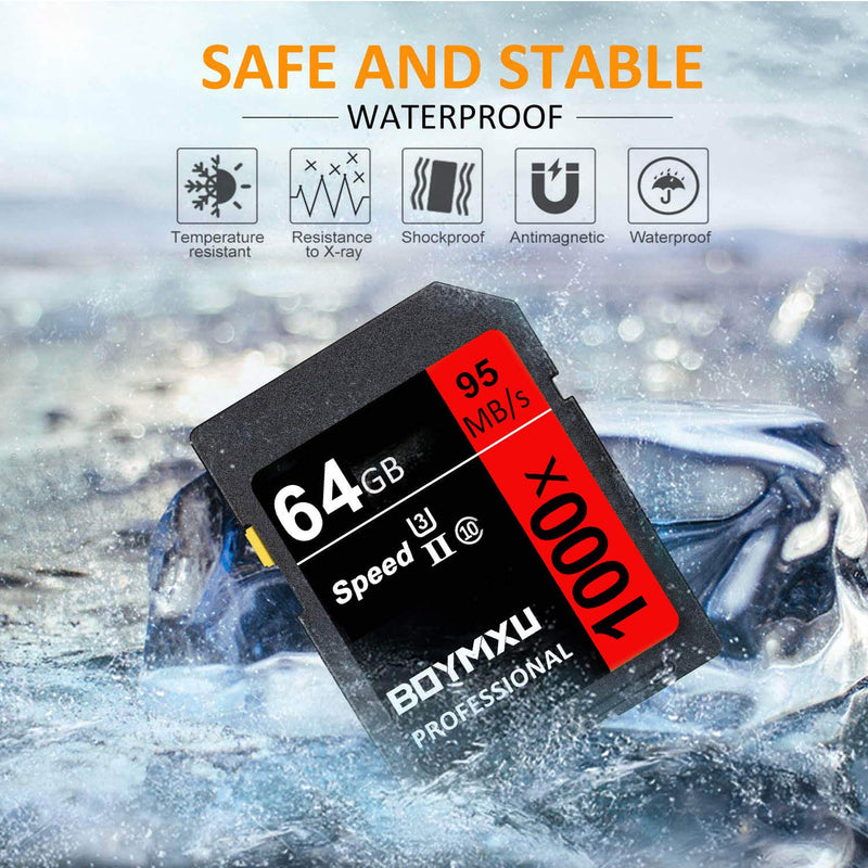 [Australia - AusPower] - 64GB Memory Card, BOYMXU Professional 1000 x Class 10 Card U3 Memory Card Compatible Computer Cameras and Camcorders, Camera Memory Card Up to 95MB/s, Red/Black 64GB RED 