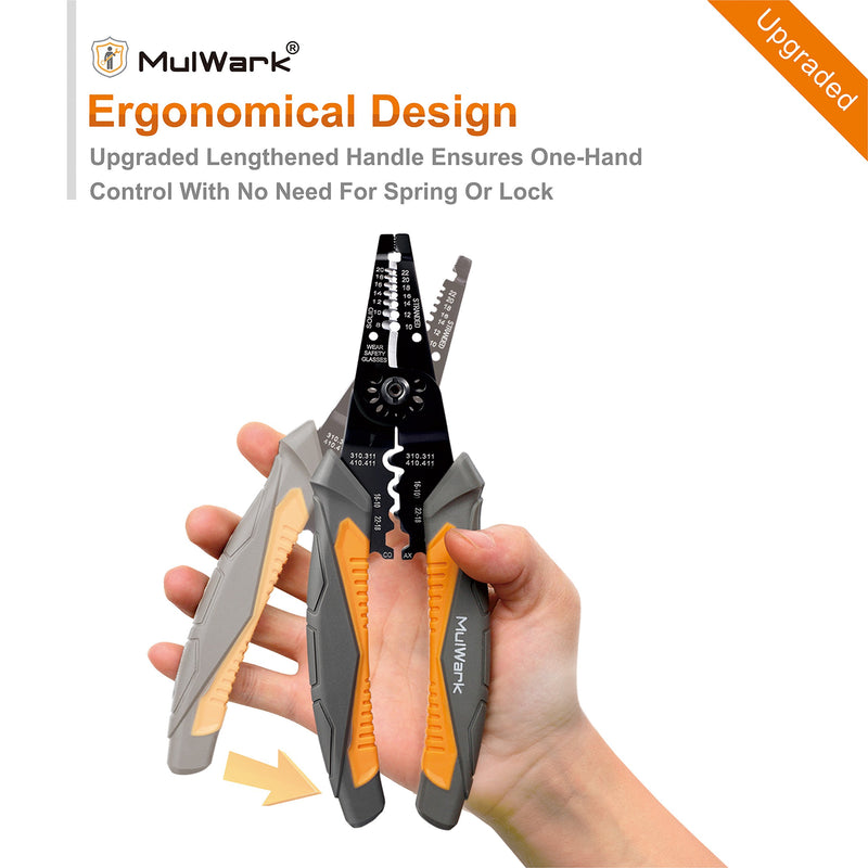 [Australia - AusPower] - MulWark 8" Heavy Duty Multi-Purpose Electrical Wire Stripping Tool (22 AWG - 8 AWG) Strippers, Snips, Crimpers & Pliers Insulated with Cutter, Best Tool For Professional Electrician - Upgraded 