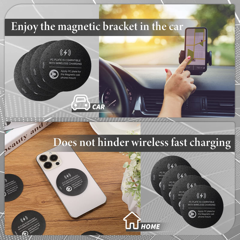 [Australia - AusPower] - 4 Pieces Magnetic Phone Mount Plate Round Wireless Charging Compatible Phone Magnet Sticker Soft Flexible Magnetic Plate for Magnetic Cell Phone Holder Grip Phone Case with Adhesive Car Mount Black 