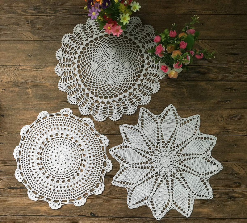 [Australia - AusPower] - MINDPLUS Set of 8 Hand Crochet Doilies Cotton Crocheted Lace Doilies 9-16 Inches Round White Vintage Wedding Decor 