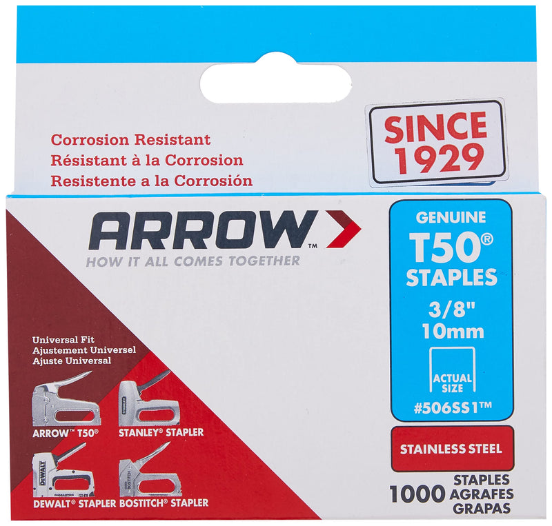 [Australia - AusPower] - Arrow Fastener 506SS1 Genuine T50 Stainless Steel 3/8-Inch Staples, 1,000-Pack 