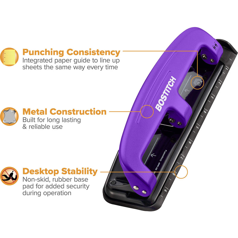 [Australia - AusPower] - Bostitch Office EZ Squeeze Reduced Effort 3-Hole Punch, 12 Sheets, Purple,black , 1.6" x 3" x 11" 